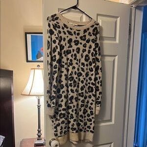 LOFT Leopard Print Sweater Dress - Black and Cream